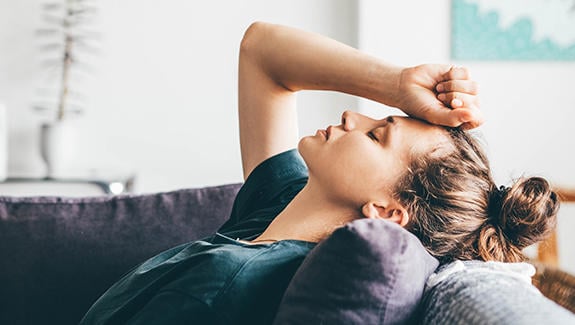 Woman stressed about constipation